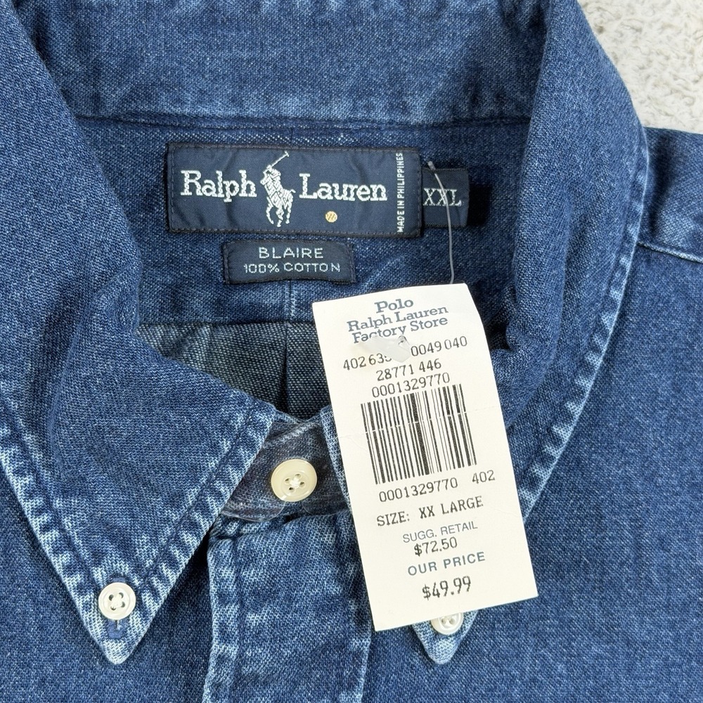 Polo Ralph Lauren Shirt Mens 2XL Blue Denim Blaire Long Sleeve Button Down Pony - Picture 4 of 9